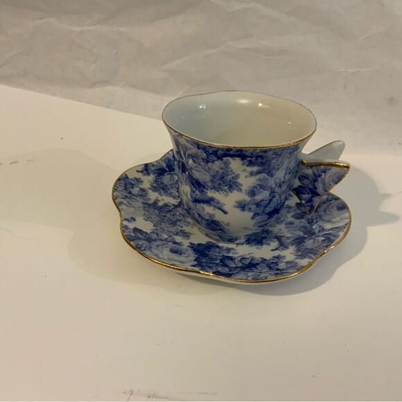 A Special Place Roses blue Cup And Saucer With A Butterfly Handle A3 - Picture 1 of 10